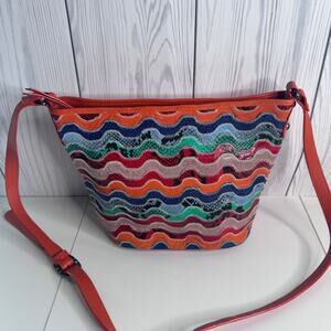 Vintage SHARIF Multicolor Zigzag Leather Crossbody Bag Leather Orange